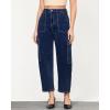 imageGRAPENT Barrel Jeans for Women Trendy High Waisted Cropped Cargo Pocket Baggy Stretch Denim Pants Wide Leg Tapered JeansNightfall Blue
