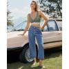 imageGRAPENT Capri Jeans for Women High Waisted Wide Leg Trendy Strechy Loose Straight Cropped Denim Jeans Pants with PocketsReef Blue