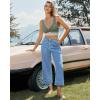 imageGRAPENT Capri Jeans for Women High Waisted Wide Leg Trendy Strechy Loose Straight Cropped Denim Jeans Pants with PocketsRoadknight Blue