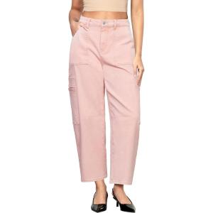 imageGRAPENT Barrel Jeans for Women Trendy High Waisted Cropped Cargo Pocket Baggy Stretch Denim Pants Wide Leg Tapered JeansCandy Pink