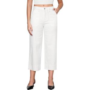 imageGRAPENT Capri Jeans for Women High Waisted Wide Leg Trendy Strechy Loose Straight Cropped Denim Jeans Pants with PocketsCream White