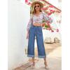 imageGRAPENT Wide Leg Jeans for Women High Waisted Stretchy Denim Crop Pants Fold Hem Cropped Baggy Jeans with PocketsBay Blue