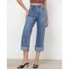 imageGRAPENT Wide Leg Jeans for Women High Waisted Stretchy Denim Crop Pants Fold Hem Cropped Baggy Jeans with PocketsBay Blue