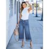 imageGRAPENT Wide Leg Jeans for Women High Waisted Stretchy Denim Crop Pants Fold Hem Cropped Baggy Jeans with PocketsBay Blue