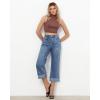 imageGRAPENT Wide Leg Jeans for Women High Waisted Stretchy Denim Crop Pants Fold Hem Cropped Baggy Jeans with PocketsBay Blue