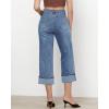 imageGRAPENT Wide Leg Jeans for Women High Waisted Stretchy Denim Crop Pants Fold Hem Cropped Baggy Jeans with PocketsBay Blue