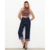 imageGRAPENT Wide Leg Jeans for Women High Waisted Stretchy Denim Crop Pants Fold Hem Cropped Baggy Jeans with PocketsRaw Dark Blue