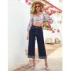 imageGRAPENT Wide Leg Jeans for Women High Waisted Stretchy Denim Crop Pants Fold Hem Cropped Baggy Jeans with PocketsRaw Dark Blue