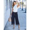 imageGRAPENT Wide Leg Jeans for Women High Waisted Stretchy Denim Crop Pants Fold Hem Cropped Baggy Jeans with PocketsRaw Dark Blue