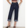 imageGRAPENT Wide Leg Jeans for Women High Waisted Stretchy Denim Crop Pants Fold Hem Cropped Baggy Jeans with PocketsRaw Dark Blue