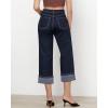 imageGRAPENT Wide Leg Jeans for Women High Waisted Stretchy Denim Crop Pants Fold Hem Cropped Baggy Jeans with PocketsRaw Dark Blue