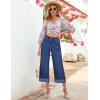 imageGRAPENT Wide Leg Jeans for Women High Waisted Stretchy Denim Crop Pants Fold Hem Cropped Baggy Jeans with PocketsReef Blue