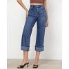 imageGRAPENT Wide Leg Jeans for Women High Waisted Stretchy Denim Crop Pants Fold Hem Cropped Baggy Jeans with PocketsReef Blue