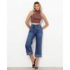 imageGRAPENT Wide Leg Jeans for Women High Waisted Stretchy Denim Crop Pants Fold Hem Cropped Baggy Jeans with PocketsReef Blue