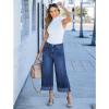 imageGRAPENT Wide Leg Jeans for Women High Waisted Stretchy Denim Crop Pants Fold Hem Cropped Baggy Jeans with PocketsReef Blue