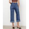 imageGRAPENT Wide Leg Jeans for Women High Waisted Stretchy Denim Crop Pants Fold Hem Cropped Baggy Jeans with PocketsReef Blue