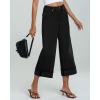 imageGRAPENT Wide Leg Jeans for Women High Waisted Stretchy Denim Crop Pants Fold Hem Cropped Baggy Jeans with PocketsTrue Black