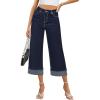 imageGRAPENT Wide Leg Jeans for Women High Waisted Stretchy Denim Crop Pants Fold Hem Cropped Baggy Jeans with PocketsRaw Dark Blue