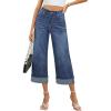 imageGRAPENT Wide Leg Jeans for Women High Waisted Stretchy Denim Crop Pants Fold Hem Cropped Baggy Jeans with PocketsReef Blue