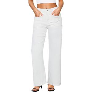 imageGRAPENT Wide Leg Jeans for Women Trendy High Waisted Loose Straight Leg Stretchy Retro Denim Pants with Pouch PocketsCream White