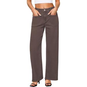 imageGRAPENT Wide Leg Jeans for Women Trendy High Waisted Loose Straight Leg Stretchy Retro Denim Pants with Pouch PocketsPecan Brown