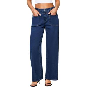imageGRAPENT Wide Leg Jeans for Women Trendy High Waisted Loose Straight Leg Stretchy Retro Denim Pants with Pouch PocketsReef Blue
