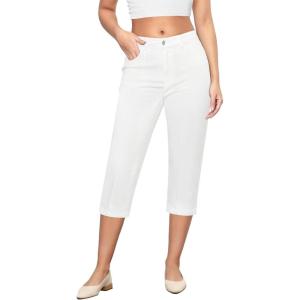 imageGRAPENT Capri Jeans for Women High Waisted Stretchy Denim Capris Front Seamed Cropped Skinny Slim Fit Jeans with PocketsCream White