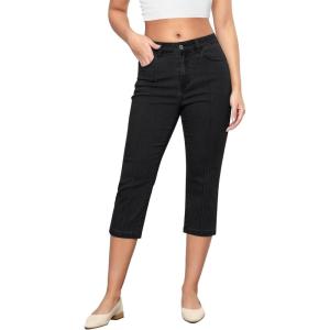 imageGRAPENT Capri Jeans for Women High Waisted Stretchy Denim Capris Front Seamed Cropped Skinny Slim Fit Jeans with PocketsTrue Black