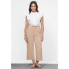 imageGRAPENT Linen Pants for Women High Waisted Wide Leg Capri Elastic Waist Casual Beach Flowy Cropped Summer Capris PantsAlmond