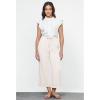 imageGRAPENT Linen Pants for Women High Waisted Wide Leg Capri Elastic Waist Casual Beach Flowy Cropped Summer Capris PantsApricot