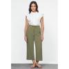 imageGRAPENT Linen Pants for Women High Waisted Wide Leg Capri Elastic Waist Casual Beach Flowy Cropped Summer Capris PantsArmy Green