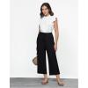 imageGRAPENT Linen Pants for Women High Waisted Wide Leg Capri Elastic Waist Casual Beach Flowy Cropped Summer Capris PantsBlack