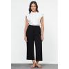 imageGRAPENT Linen Pants for Women High Waisted Wide Leg Capri Elastic Waist Casual Beach Flowy Cropped Summer Capris PantsBlack