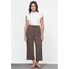 imageGRAPENT Linen Pants for Women High Waisted Wide Leg Capri Elastic Waist Casual Beach Flowy Cropped Summer Capris PantsBrown