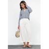 imageGRAPENT Linen Pants for Women High Waisted Wide Leg Capri Elastic Waist Casual Beach Flowy Cropped Summer Capris PantsCream White