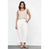 imageGRAPENT Linen Pants for Women High Waisted Wide Leg Capri Elastic Waist Casual Beach Flowy Cropped Summer Capris PantsCream White