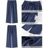 imageGRAPENT Linen Pants for Women High Waisted Wide Leg Capri Elastic Waist Casual Beach Flowy Cropped Summer Capris PantsDark Blue