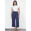 imageGRAPENT Linen Pants for Women High Waisted Wide Leg Capri Elastic Waist Casual Beach Flowy Cropped Summer Capris PantsDark Blue