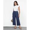 imageGRAPENT Linen Pants for Women High Waisted Wide Leg Capri Elastic Waist Casual Beach Flowy Cropped Summer Capris PantsDark Blue