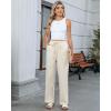 imageGRAPENT Striped Pants for Women High Waisted Wide Leg Cotton Linen Trendy Beach Pull On Elastic Waist Casual Flowy PantsBeige Blue Stripe