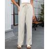 imageGRAPENT Striped Pants for Women High Waisted Wide Leg Cotton Linen Trendy Beach Pull On Elastic Waist Casual Flowy PantsBeige Blue Stripe
