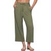 imageGRAPENT Linen Pants for Women High Waisted Wide Leg Capri Elastic Waist Casual Beach Flowy Cropped Summer Capris PantsArmy Green