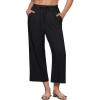 imageGRAPENT Linen Pants for Women High Waisted Wide Leg Capri Elastic Waist Casual Beach Flowy Cropped Summer Capris PantsBlack
