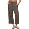 imageGRAPENT Linen Pants for Women High Waisted Wide Leg Capri Elastic Waist Casual Beach Flowy Cropped Summer Capris PantsBrown