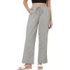 imageGRAPENT Striped Pants for Women High Waisted Wide Leg Cotton Linen Trendy Beach Pull On Elastic Waist Casual Flowy PantsKhaki Black Stripe