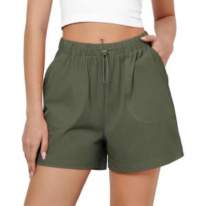 imageGRAPENT Athletic Shorts for Women High Waisted Casual Exercise Hiking Quick Dry Sports Gym Running Shorts with PocketsArmy Green