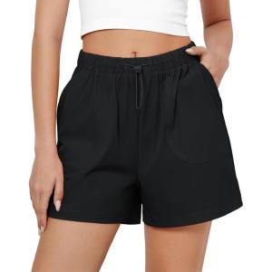 imageGRAPENT Athletic Shorts for Women High Waisted Casual Exercise Hiking Quick Dry Sports Gym Running Shorts with PocketsBlack