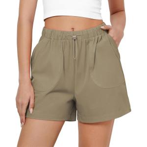 imageGRAPENT Athletic Shorts for Women High Waisted Casual Exercise Hiking Quick Dry Sports Gym Running Shorts with PocketsKhaki