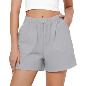 imageGRAPENT Athletic Shorts for Women High Waisted Casual Exercise Hiking Quick Dry Sports Gym Running Shorts with PocketsLight Gray