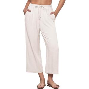 imageGRAPENT Linen Pants for Women High Waisted Wide Leg Capri Elastic Waist Casual Beach Flowy Cropped Summer Capris PantsApricot